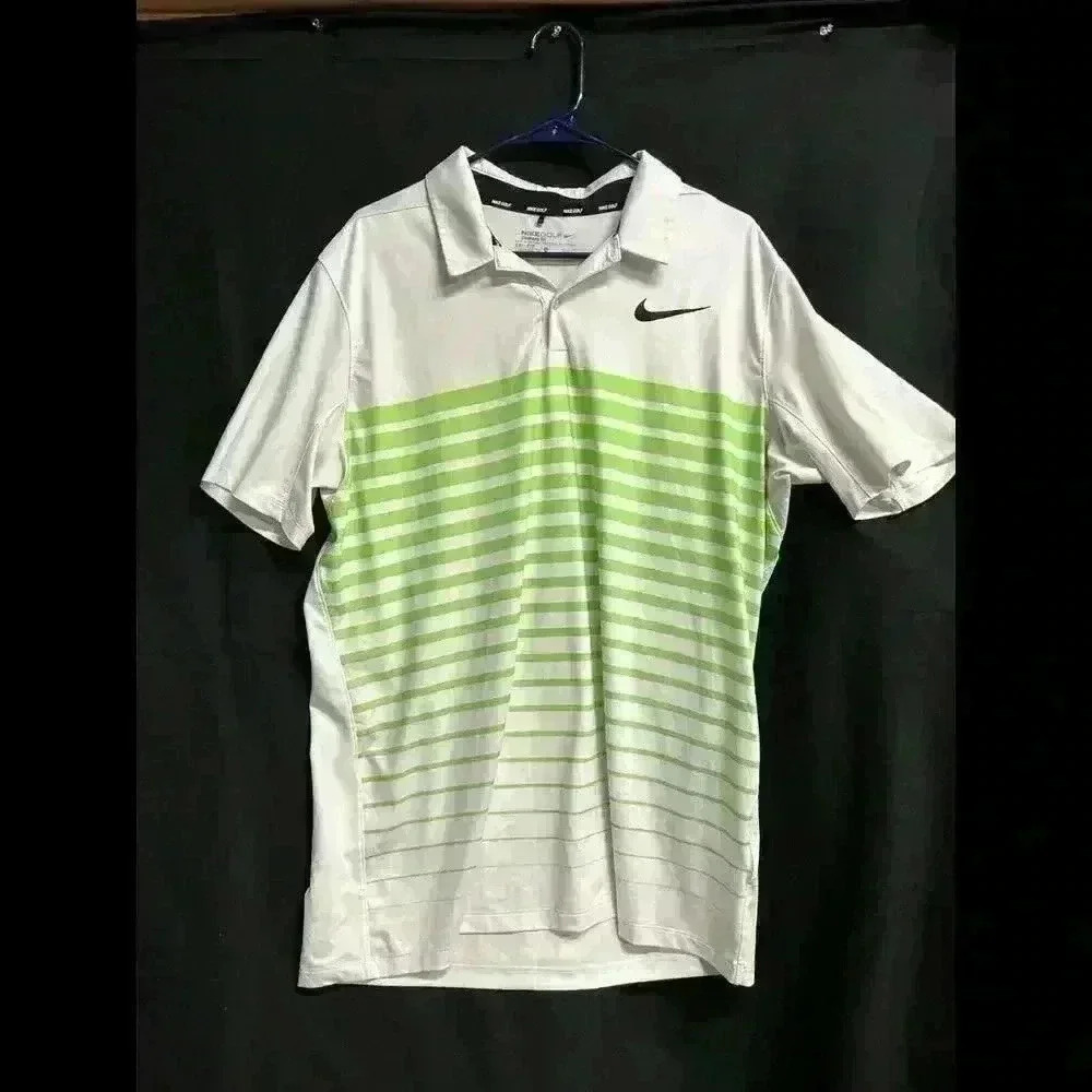 Mens NIKE GOLF Nike Fit Dry Green Striped Polo Size Large
